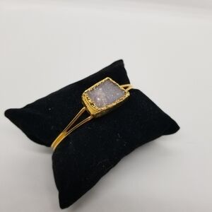 gold tone gray druzy cuff bracelet